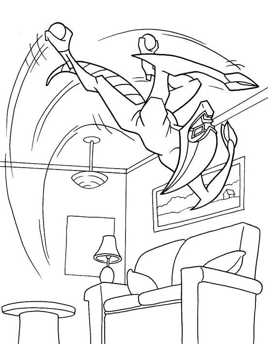 coloriage ben 10 marche au plafond